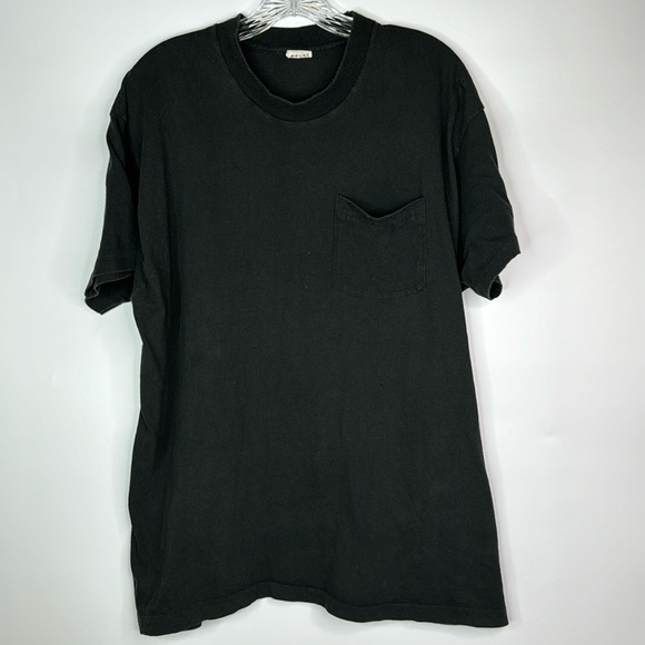 Vintage Fruit of The Loom Black Blank Pocket Tshirt Size XXL - Picture 1 of 7
